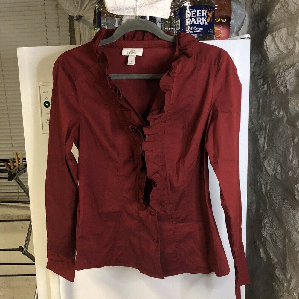Loft Womans Collared Ruffled Button Up Shirt - image 3